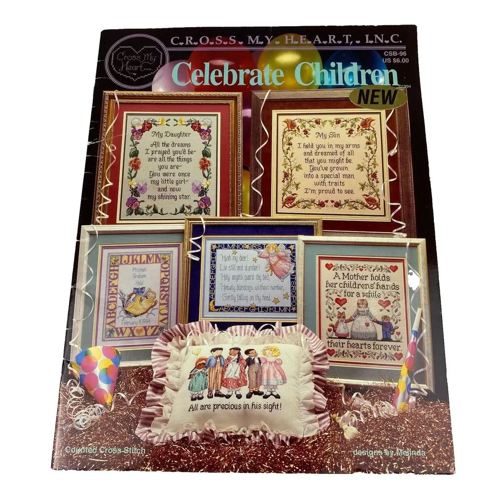Cross My Heart 96 Celebrate Children Cross Stitch Leaflet VTG 1994 Sampler